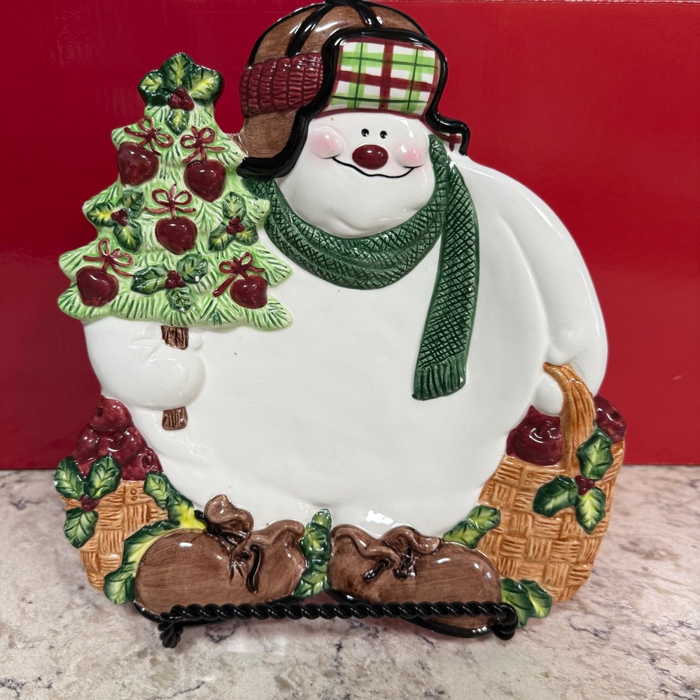 Fitz and Floyd Appletree‎ Snowman Canapé Plate 2063/26 Christmas Serving Dish